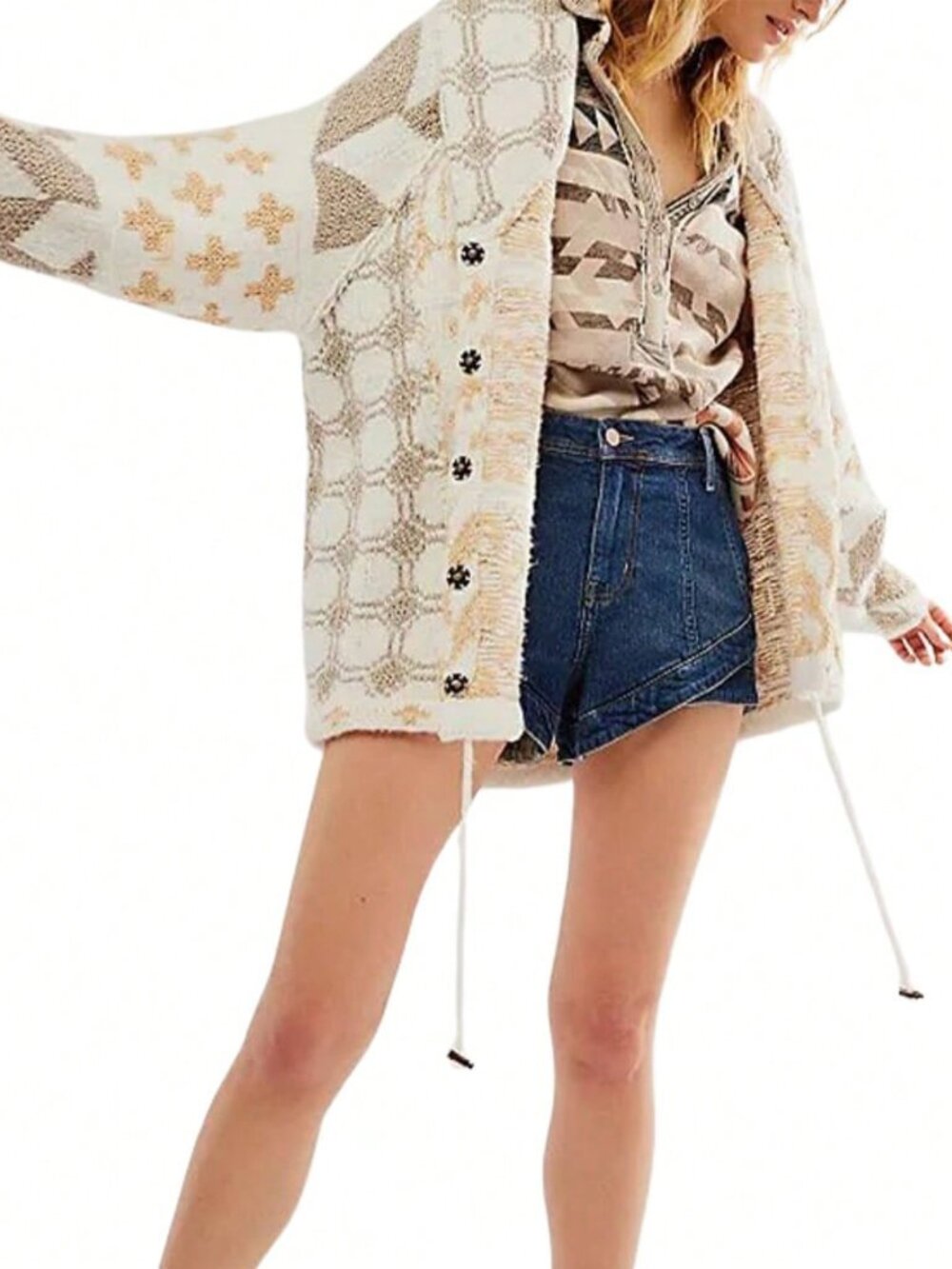 Beige Casual Women's Oversized Cardigan Sweater